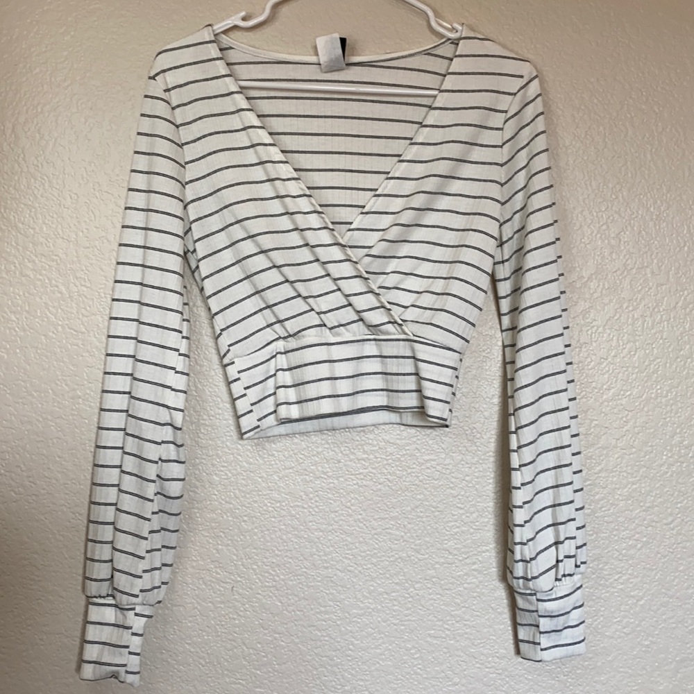 WINDSOR || Surplice Striped Crop Top